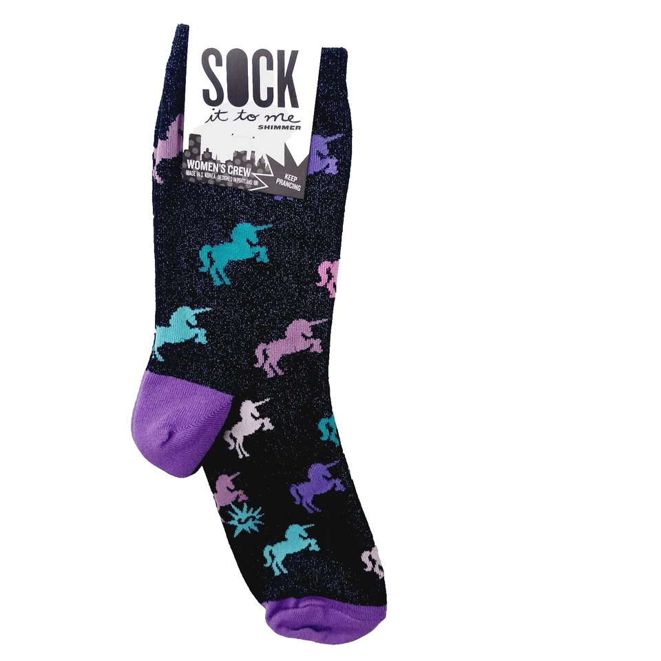 Sock It To Me Crew Women Boy Unicorn Magical Shiny Shimmer Pink Blue NWT NEW - Image 1 of 4