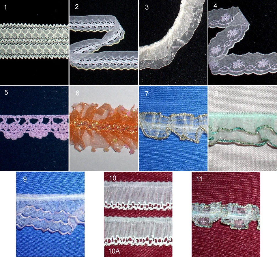 Borde de encaje de organza con volantes surtido blanco multi dorado rosa 113X cierre Foto 1 de 1