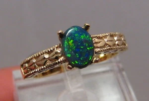 Filigraner Ring mit schwarzem Opal, massiv 14 Karat Gelbgold - Bild 1 von 7