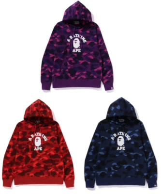 check description a bathing ape bape color camo college pullover hoodie - Image 1 of 4