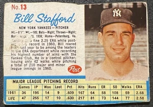 1962 POST CEREAL BILL STAFFORD (YANKEES) #13 POOR - Picture 1 of 2