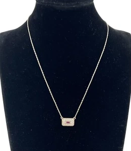 925 Sterling Silver Gold Plate Pave CZ Rectangle Pendant Necklace Red Stone Read - Picture 1 of 15