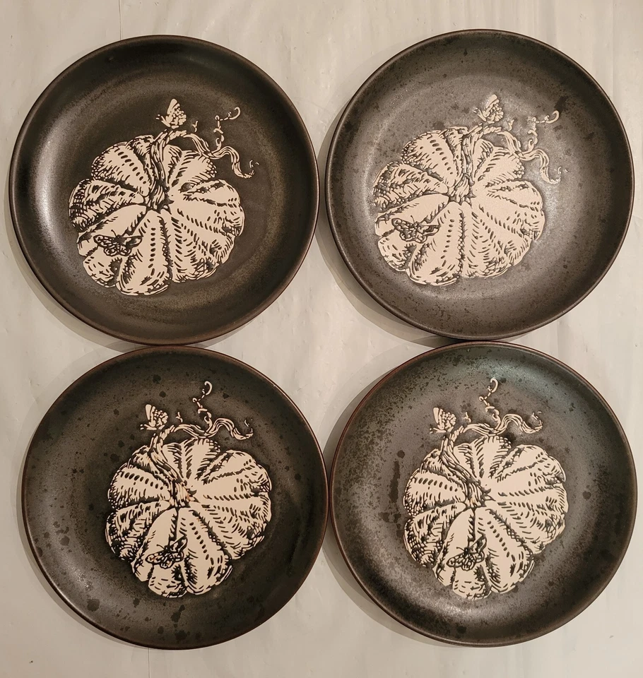 Threshold Stoneware 6” Halloween Black Appetizer Plate Set Of 4 Pumpkin Fall