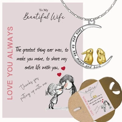 To My Beautiful Wife Gifts For her Neckalce card message Love You Silver Gold - Image 1 of 4