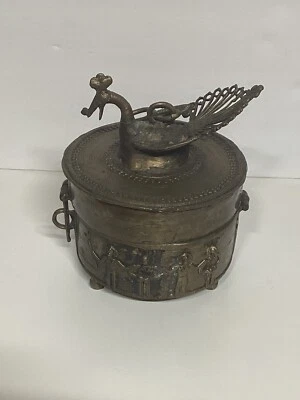 ANTIGUA CAJA COLGANTE PANDON PAVO REAL BRONCE, HECHA A MANO, PIEZA ÚNICA Y HERMOSA Foto 1 de 4