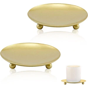 2x Stumpenkerzenhalter Gold Eisen Kerzenteller 11 cm Kerzenständer Tablett für Zuhause - Bild 1 von 7