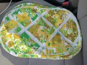 4 Vintage Cloth Placemats Lime Green Yellow Flower Power Cohama Lattice 60s 70s - Picture 1 of 5