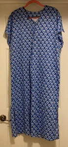 The Company Store Blue White CC Printed Voile Caftan 100% Cotton Sz XL - Picture 1 of 12
