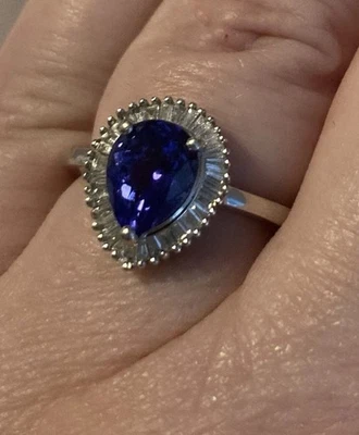 ~ Impresionante anillo con halo de platino 950 diamantes E-F tanzanita AAAA 2,05 quilates ~ Foto 1 de 4