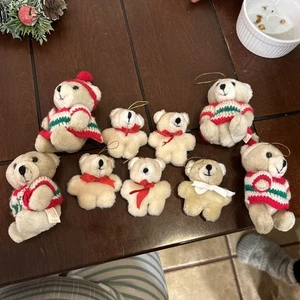 VINTAGE Jointed FUZZY TEDDY BEAR CHRISTMAS ORNAMENTS 3” & 5”** - Picture 1 of 7