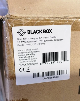 100 Pack 2ft Red Black Box Slim-Net Cat 6A Patch Cable 28AWG UTP Snagless - Image 1 of 3
