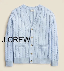 J.CREW Strickjacke Pullover hellblau Baumwolle Zopfmuster Baby Himmel Grob Fischer - Bild 1 von 10