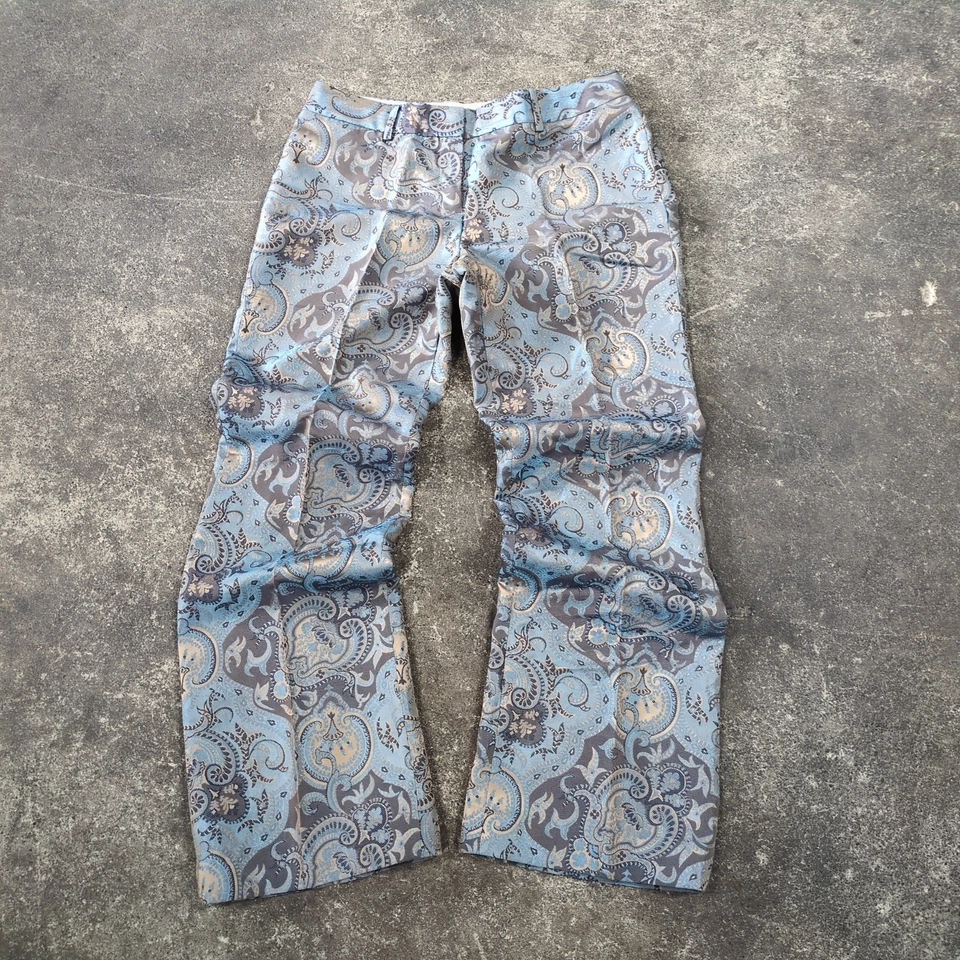 Express Flare Pants Womens 6 Green Iridescent Paisley Motif Editor Shimmer - Image 1 of 4