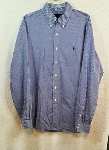 POLO Ralph Lauren LS camicia uomo XL blu bianco cotone a quadri - Foto 1 di 7