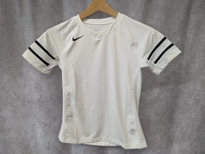 Nike Girls’ Training Shirt Youth Large White Black Stripes Athletic Short Sleeve - Picture 1 of 3