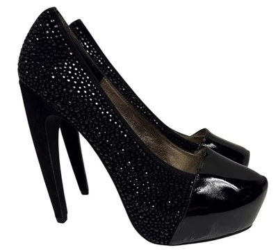 Jeffrey Campbell Plataforma ALTA Tacones 5.5" Tachuelas Adornadas Lentejuelas Negras 7 NUEVO Foto 1 de 4