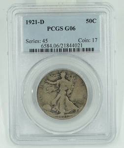 Mezzo dollaro 1921-D G06 Walking Liberty - Foto 1 di 3
