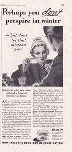 MUM Deodorant Bristol Myers 5"x11"  Print Ad 1937 - Picture 1 of 1