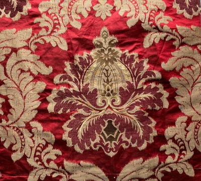 Lee Jofa Oscar de la Renta  Emilia Damask Garnet Designer Fabric Remnant 24x24" - Image 1 of 4