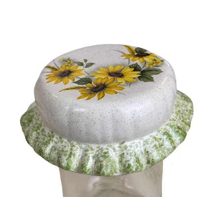 Cubierta de tapa de girasol de cerámica vintage con tarro de albañil de 6 oz Foto 1 de 4