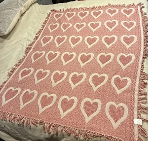 Lillian Vernon rot rosa Herzen Überwurf Decke 100% Baumwolle 52 "x64" Valentinstag - Bild 1 von 16