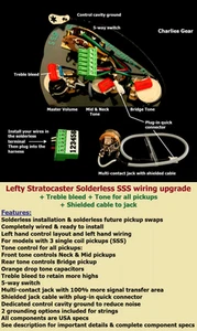 Aggiornamento cablaggio SSS senza saldatura Strat mano sinistra/sanguinamento alto/tono per tutti i pickup - Foto 1 di 9
