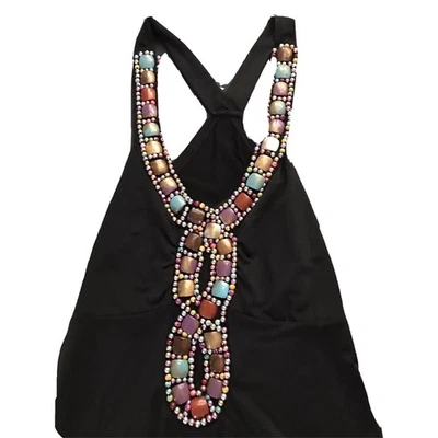 Little Black Dress Womens S Jeweled Plunging Neckline VTG Derek Heart Stretch - Image 1 of 4