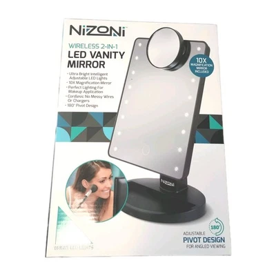 Nizoni Wireless 2-1 Led Vanity Mirror, 10x Magnification Mirror Incl. LED - New - Image 1 of 4
