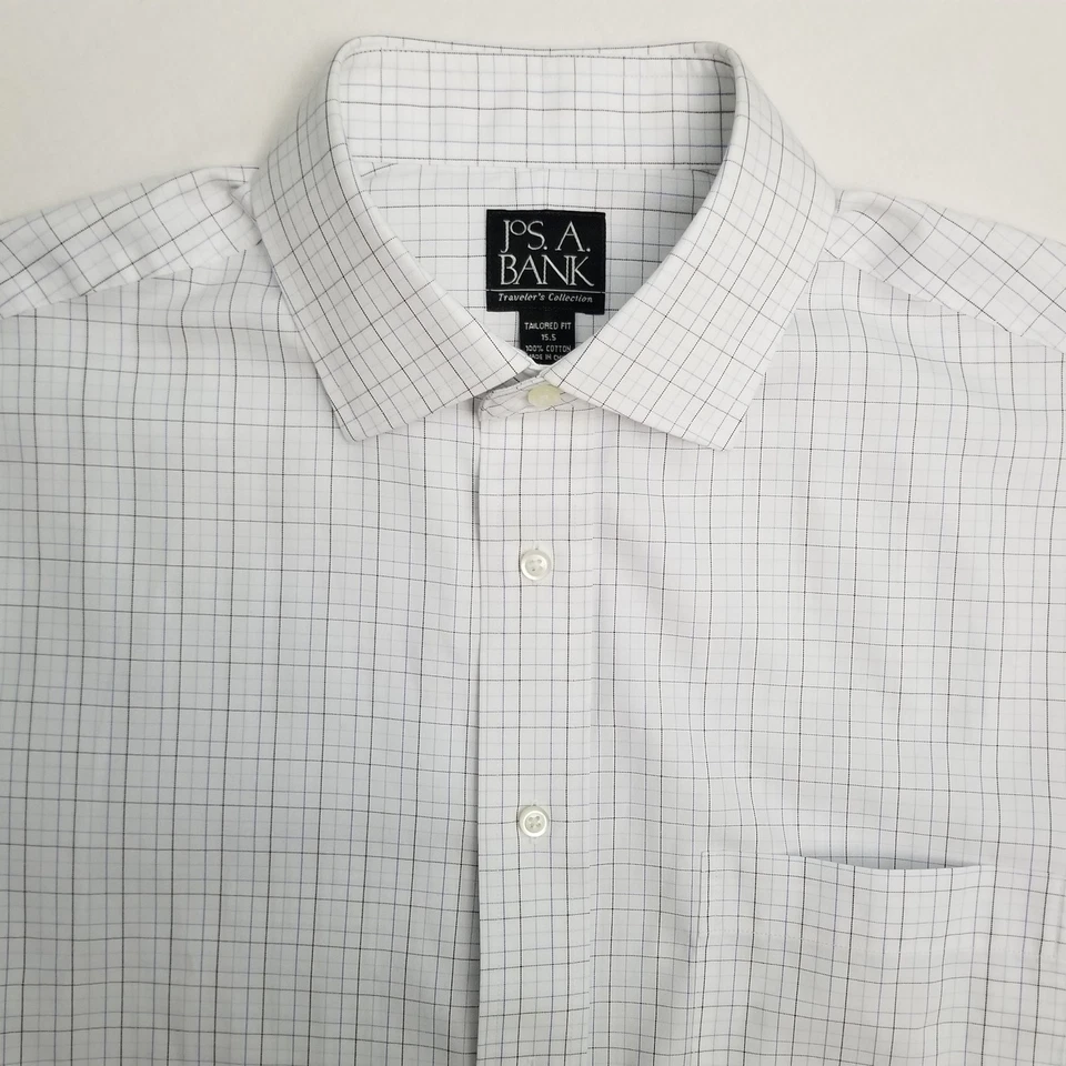 Jos. A. Camisa masculina Bank coleção viajante xadrez branca algodão masculina tamanho M NOVA - Imagem 1 de 1
