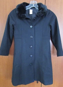 Gymboree Black Coat w Faux Fur Collar Sz 7 Wool Polyester Viscose Bust 27 L 29 - Picture 1 of 4