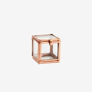 Copper Mini Square Clear Glass Box, Small Display Trinket Jewellery Storage Cube - Picture 1 of 2