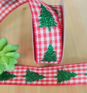 1,5 Zoll (5 Yard) verdrahtetes Weihnachtsbaumband rot Büffel kariert Geschenkpapier Kränze - Bild 1 von 1