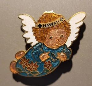 Souvenir Refrigerator Magnet. Hawaii. Angel. Metal. Blue Dress. Flowers.... - Picture 1 of 3