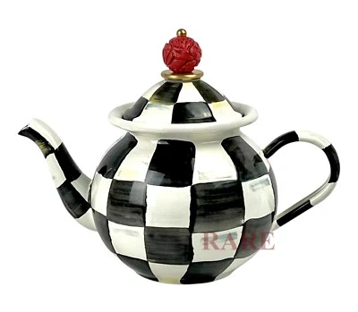 MacKenzie-Childs Courtly Check Enamel Tea For Me Pot New No Box - Image 1 of 4
