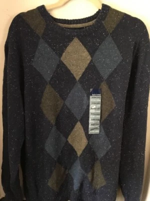BASIC EDITIONS MEN'S Blue Argyle Sweater Crew Neck Size XL - Image 1 of 3