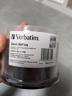 50 Verbatim Professional Rohlinge DVD-R full printable Thermo 4,7GB 16x Spindel - Bild 1 von 3
