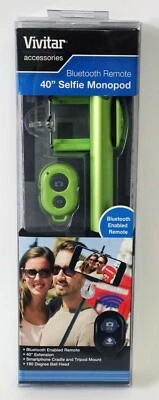 Vivitar 40" 100cm Selfie Stick Monopod Lime Green  Bluetooth remote Phone holder - Image 1 of 4
