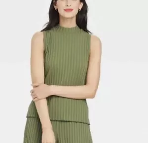Women’s A New Day Sleeveless Ribbed Mock Neck Top Green S NWT - Picture 1 of 7