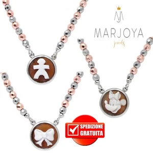 Collana con cammeo "fiocco"-"bimbo"-"minnie"in argento ed ematite rosè - Imagen 1 de 7