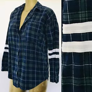 FOREVER 21 Cozy Blue FLANNEL Shirt With Striped Sleeves Large - Picture 1 of 7