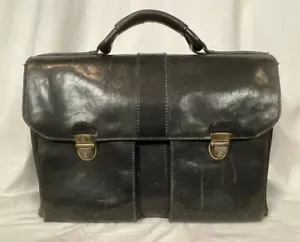 Classic Vintage Black Pratesi Italian Leather Briefcase Handmade Messenger Bag - Picture 1 of 12