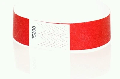 100 RED 3/4" PAPER WRISTBANDS, TYVEK WRISTBANDS, PAPER ARM BANDS