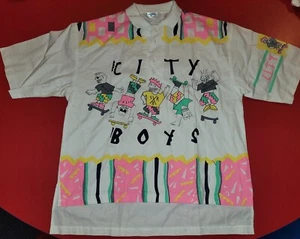 VTG 1980'S DOLFIN NEON COLORS 1/4 BUTTON SHIRT SLEEVE SHIRT M - Picture 1 of 3