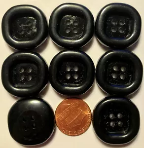 8 Thick Square Glossy Black Plastic 4-hole Buttons Just Over 7/8" 23.5mm 6511 - Picture 1 of 1