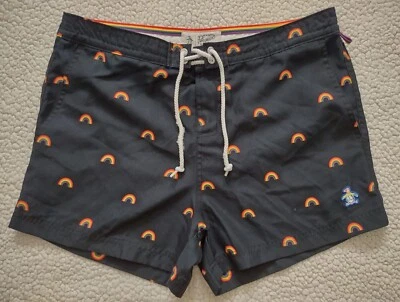 Original Penguin blue Rainbow print Gay Pride LGBTQ mesh lined shorts mens 33 - Image 1 of 4