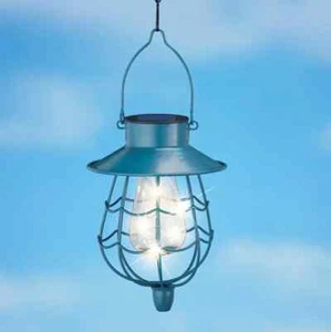 Solar Lighted Teardrop Nautical Blue Hanging Porch Patio Walkway Garden Lantern - Picture 1 of 1