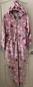 EUC Munki Munki Ladies' Luxe Plush Hooded One Pc Pajama Gray/Pink Size:M - Picture 1 of 11