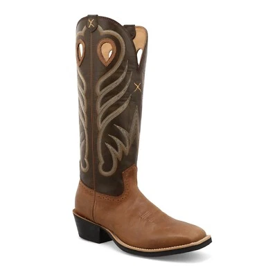 Twisted X Men's 16" Buckaroo Buff Tan & Burnt Olive Square Toe Boots MBK0035 - Image 1 of 4