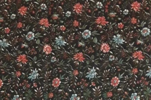 23"x 44" 100% cotton, RJR Fabrics, Red and Blue Flowers on Brown Background - Picture 1 of 3