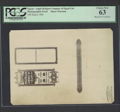 Egypt - Anglo-Belgian Company  of Egypt Ltd 100 Share 1906  Photographic Proof - Image 1 of 2